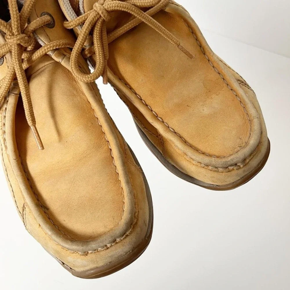 Vintage Chunky Tan Suede Leather Boat Shoe Ankle Boots‎ Shoes 8.5 women's